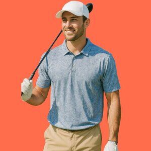 🌊 Bugatchi OoohCotton Tech 8-Way Stretch Polo Shirt – Sky Blue Textured